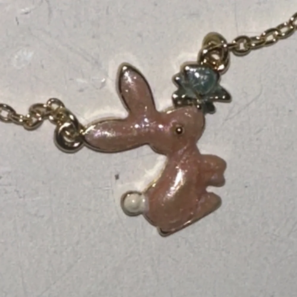 Gold Pink Bunny Necklace